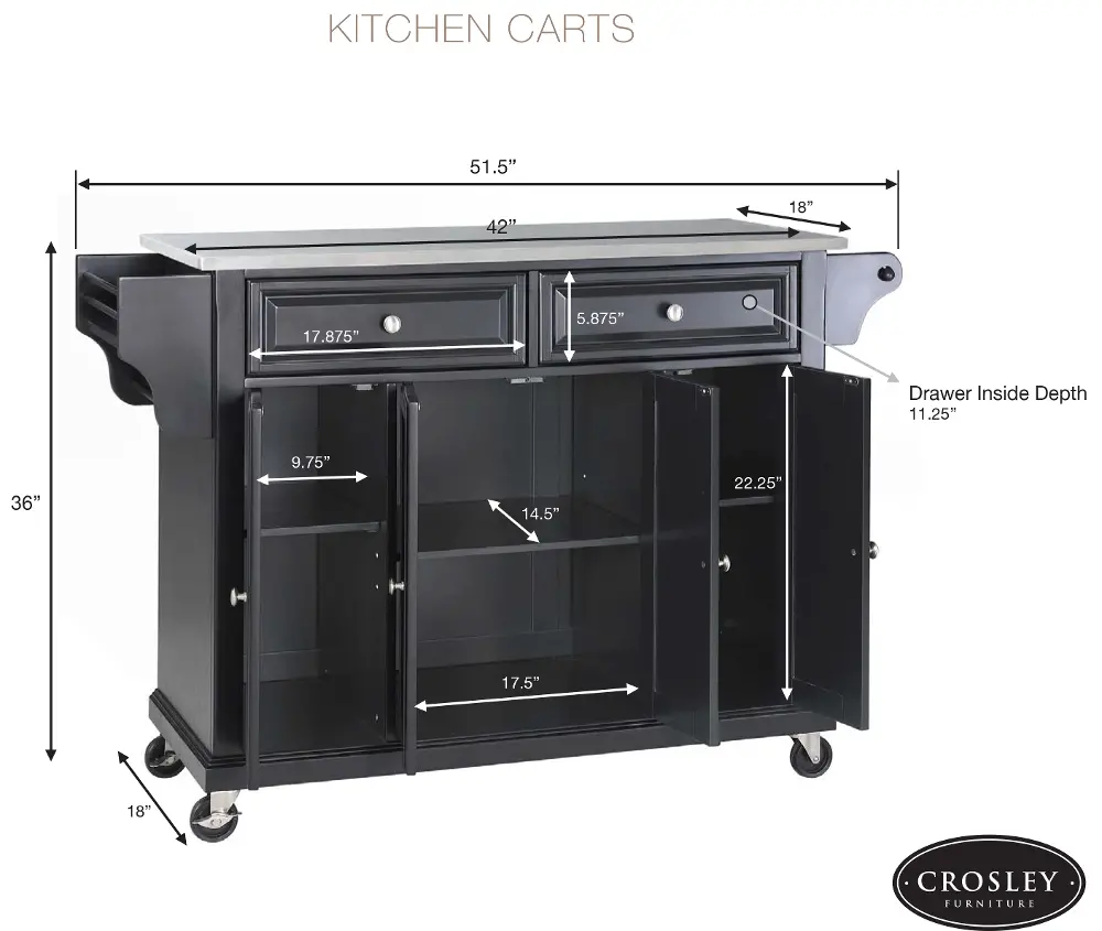 KF30003EWH White Granite Top Kitchen Cart-1