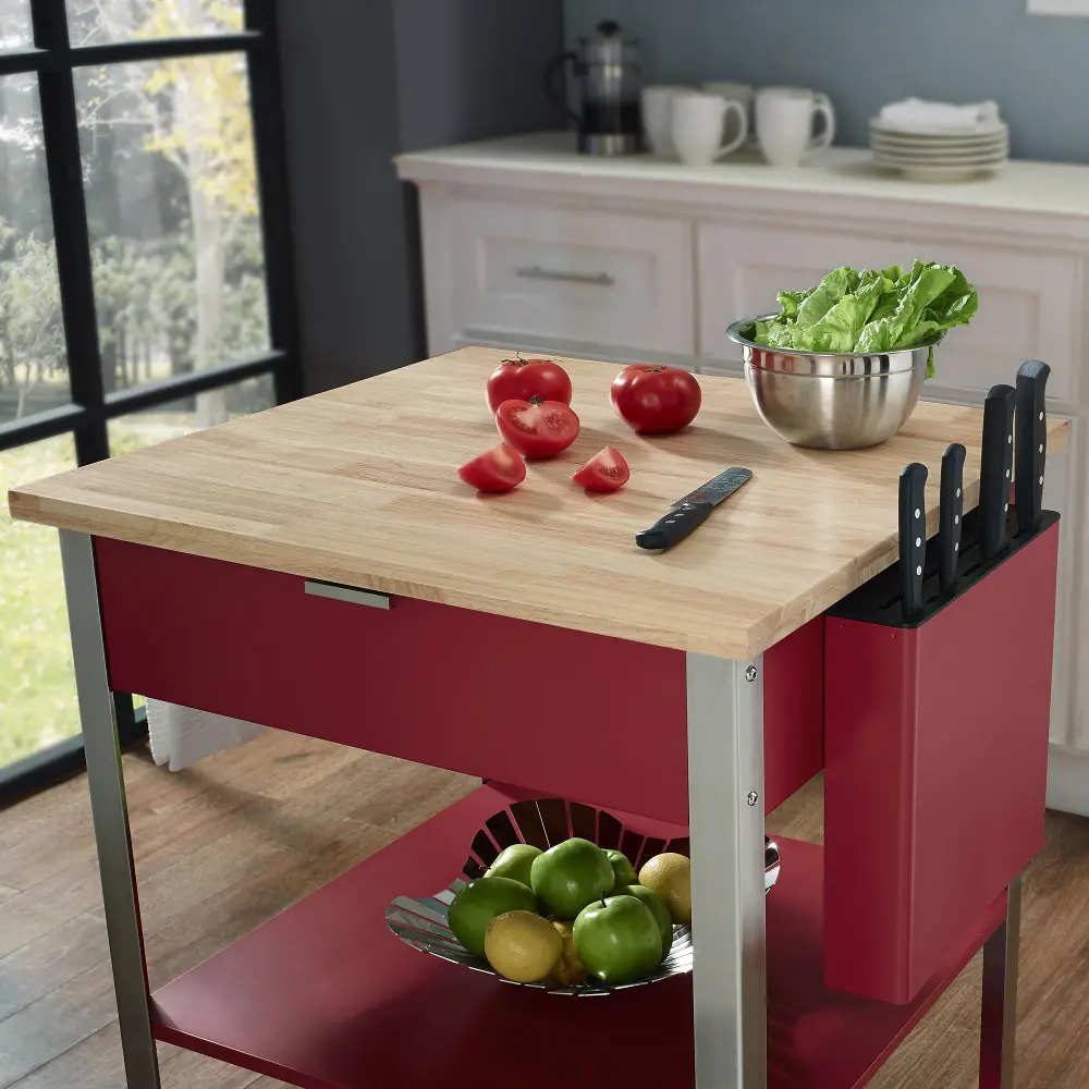 CF3009-RE Red Culinary Prep Kitchen Cart-1