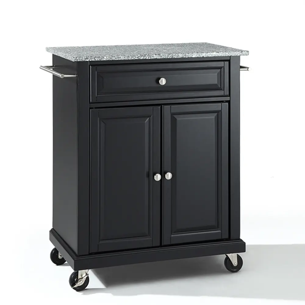 KF30023EBK Black Portable Kitchen Cart with Gray Granite Top - Allyson-1