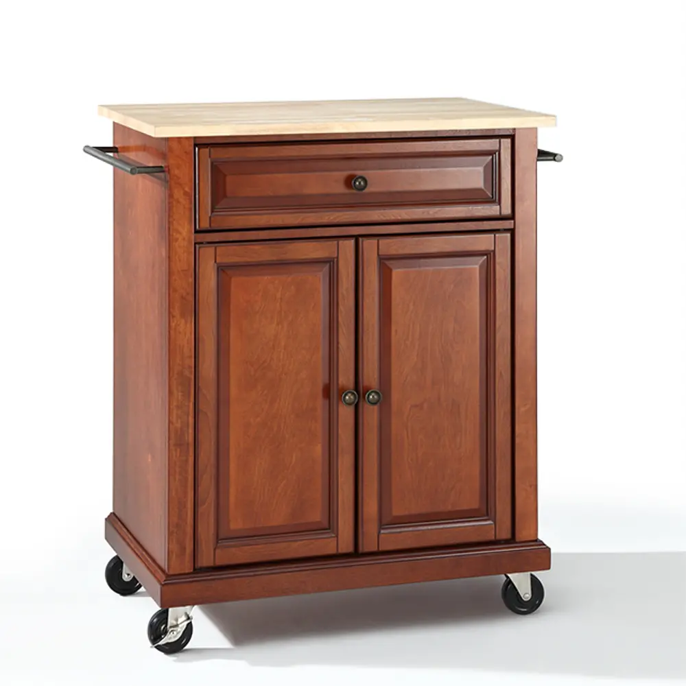  Cherry Wood Top Portable Kitchen Cart-1