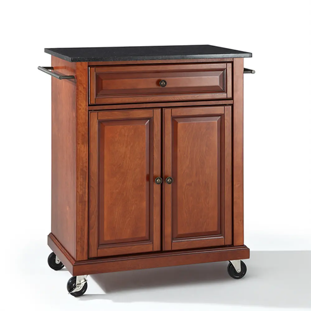 KF30024ECH Cherry 28 Inch Portable Kitchen Cart with Dark Granite Top-1