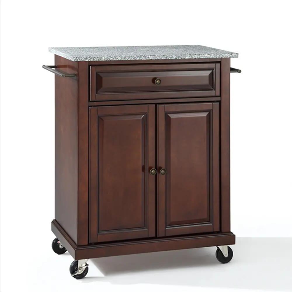  Mahogany Portable Kitchen Cart with Gray Granite Top-1