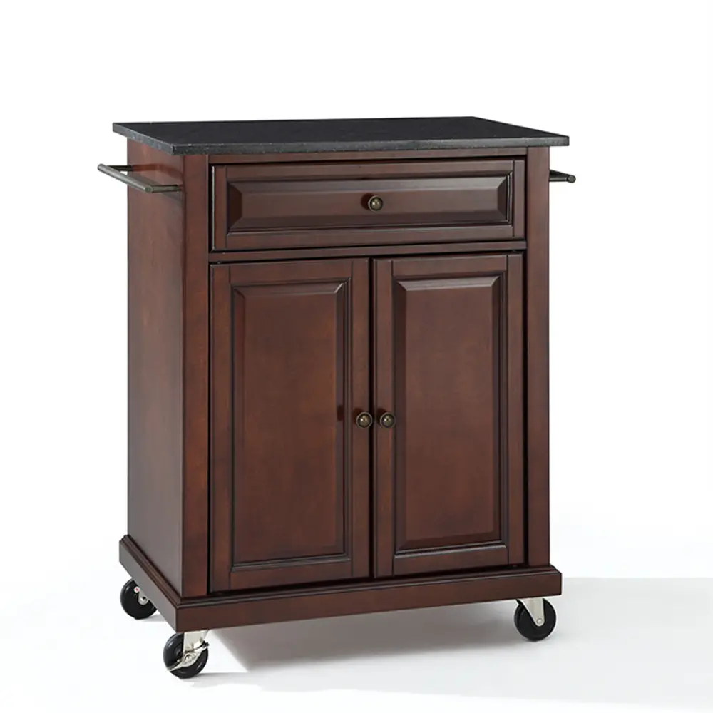 KF30024EMA Mahogany Portable Kitchen Cart with Black Granite Top-1
