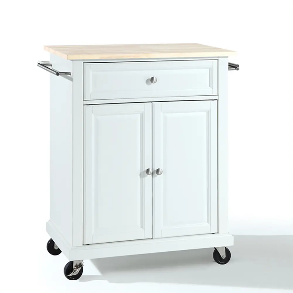 KF30021EWH White Wood Top Portable Kitchen Cart-1
