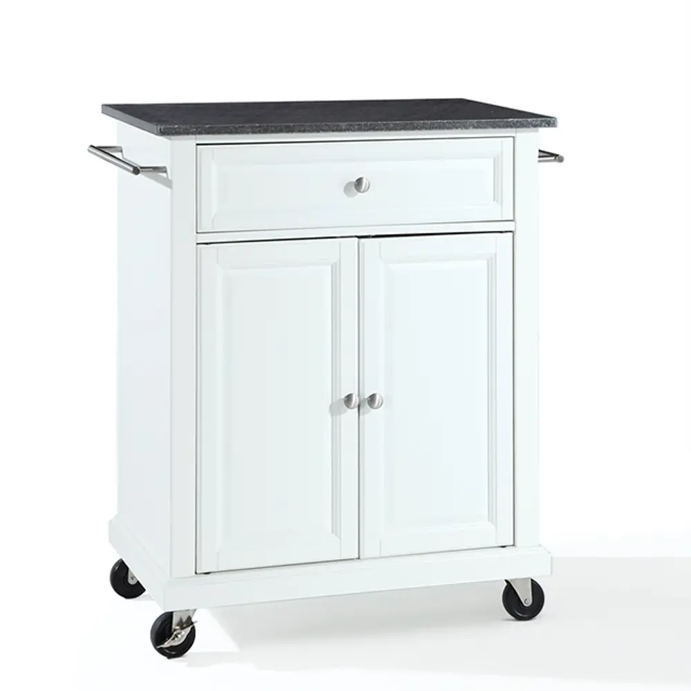 KF30024EWH White Granite Top Portable Kitchen Cart-1