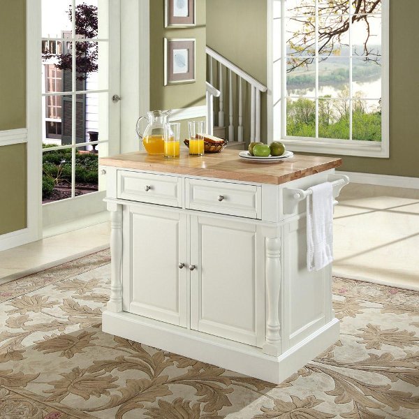 Rc Willey S Kitchen Islands And Prep Carts Kf30006wh White Butcher Block Top Kitchen Island Oxford