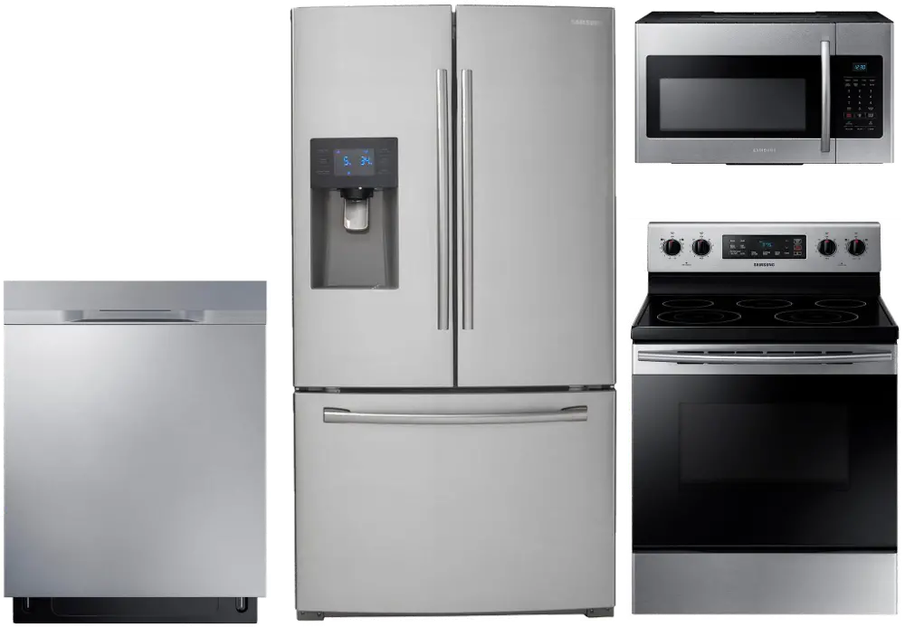 S/S-4PC-SUGAP-ELEKT Samsung 4 Piece Electric Kitchen Appliance Package with 24.6 cu. ft. French Door Refrigerator - Stainless Steel-1