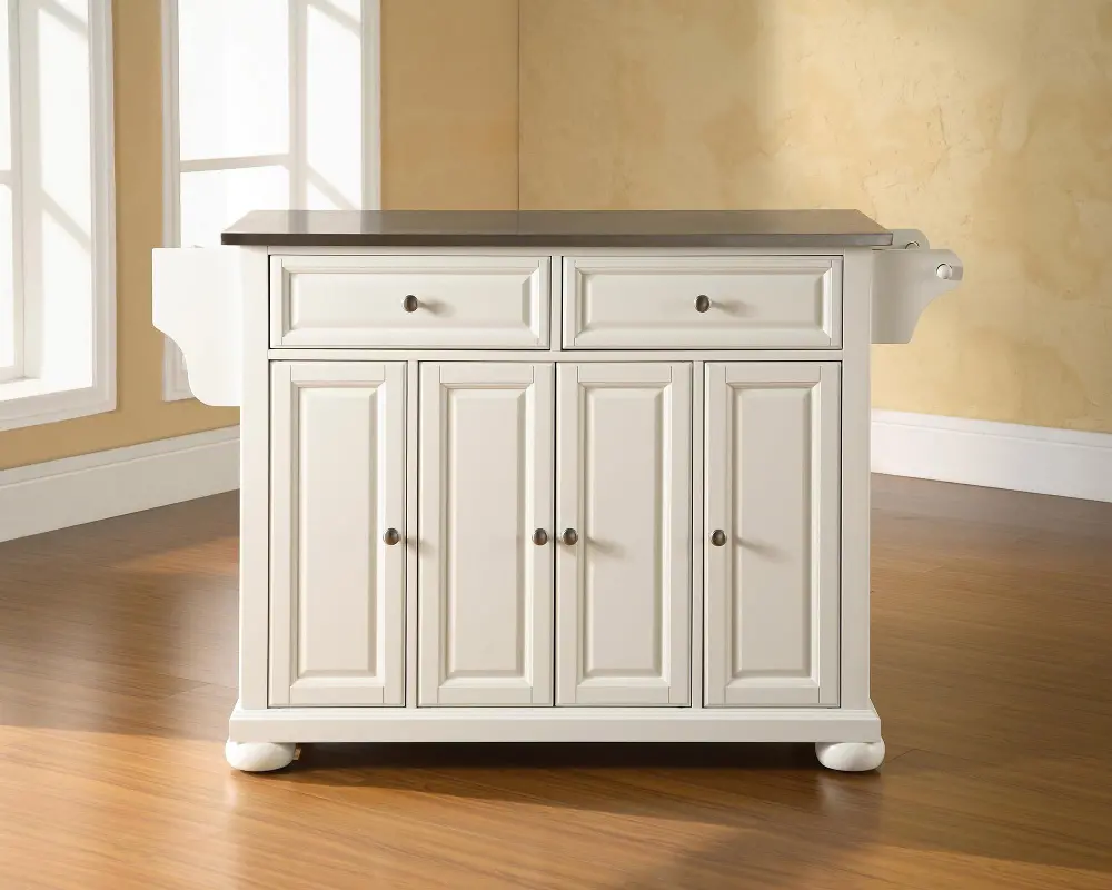 KF30002AWH White Kitchen Island with Stainless Steel Top - Alexandria-1