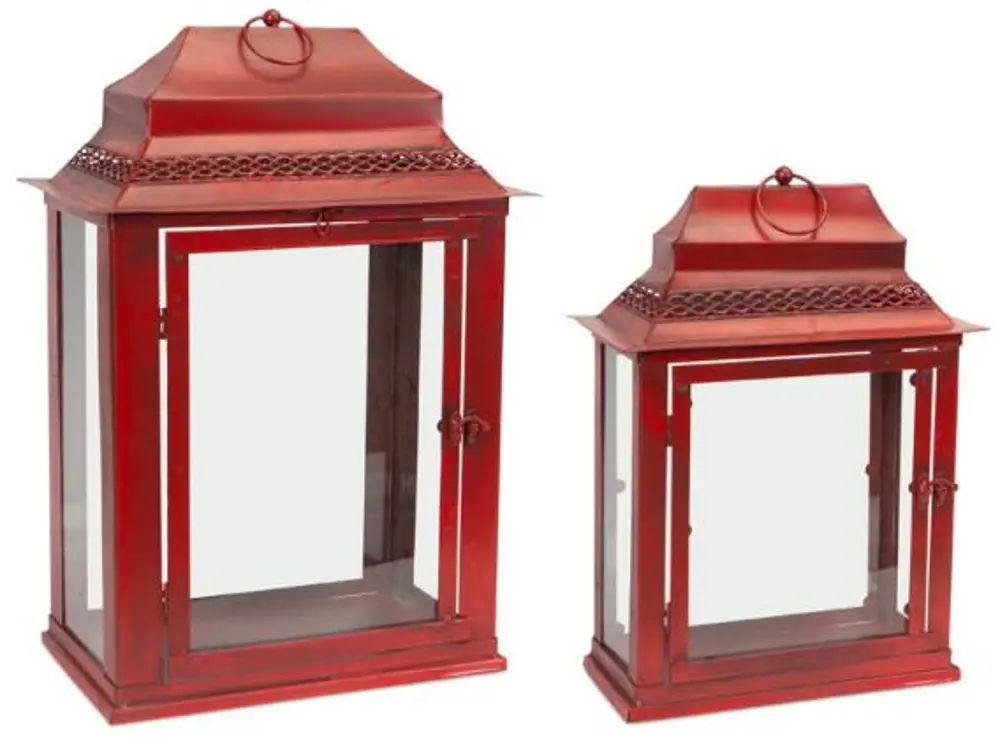 16 Inch Antique Red Metal Lantern-1