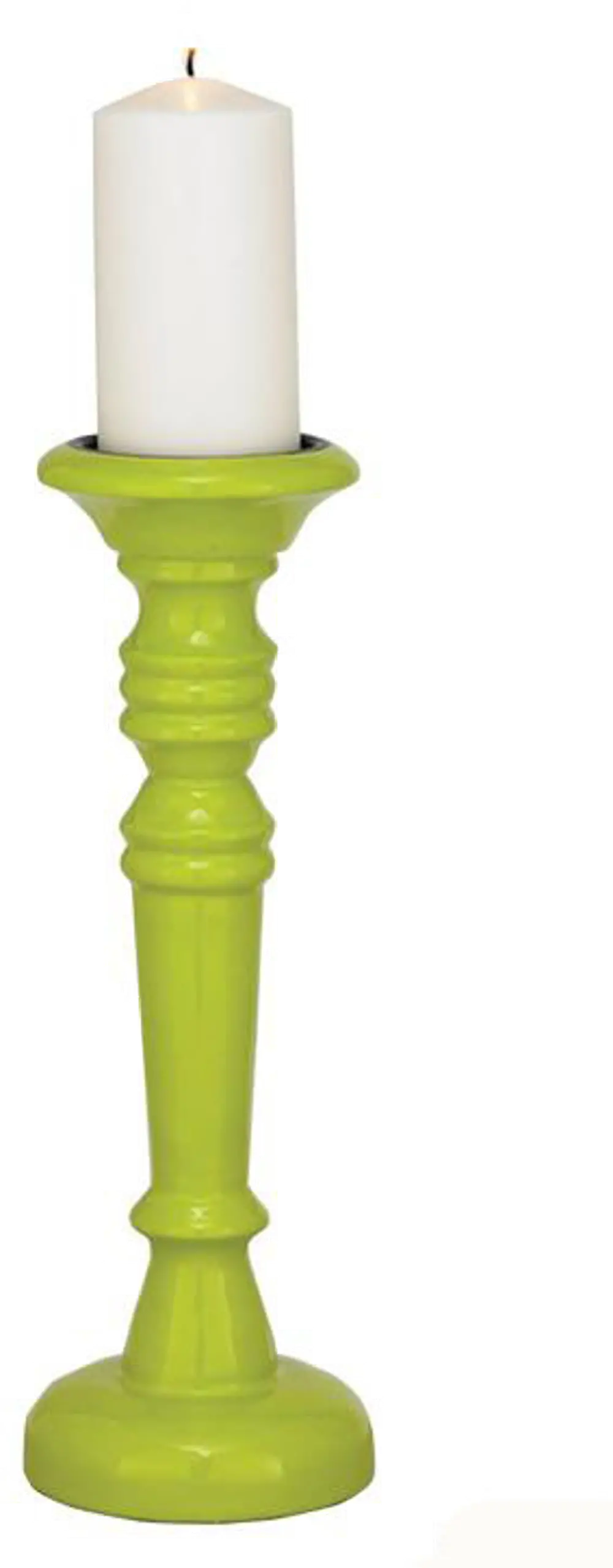 Green 15 Inch Wood Enamel Pillar Candle Holder -1