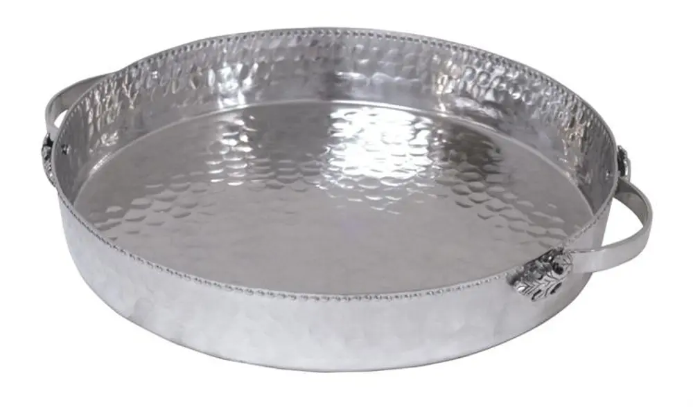 Hammered Aluminum Deep Round Tray with Handles-1