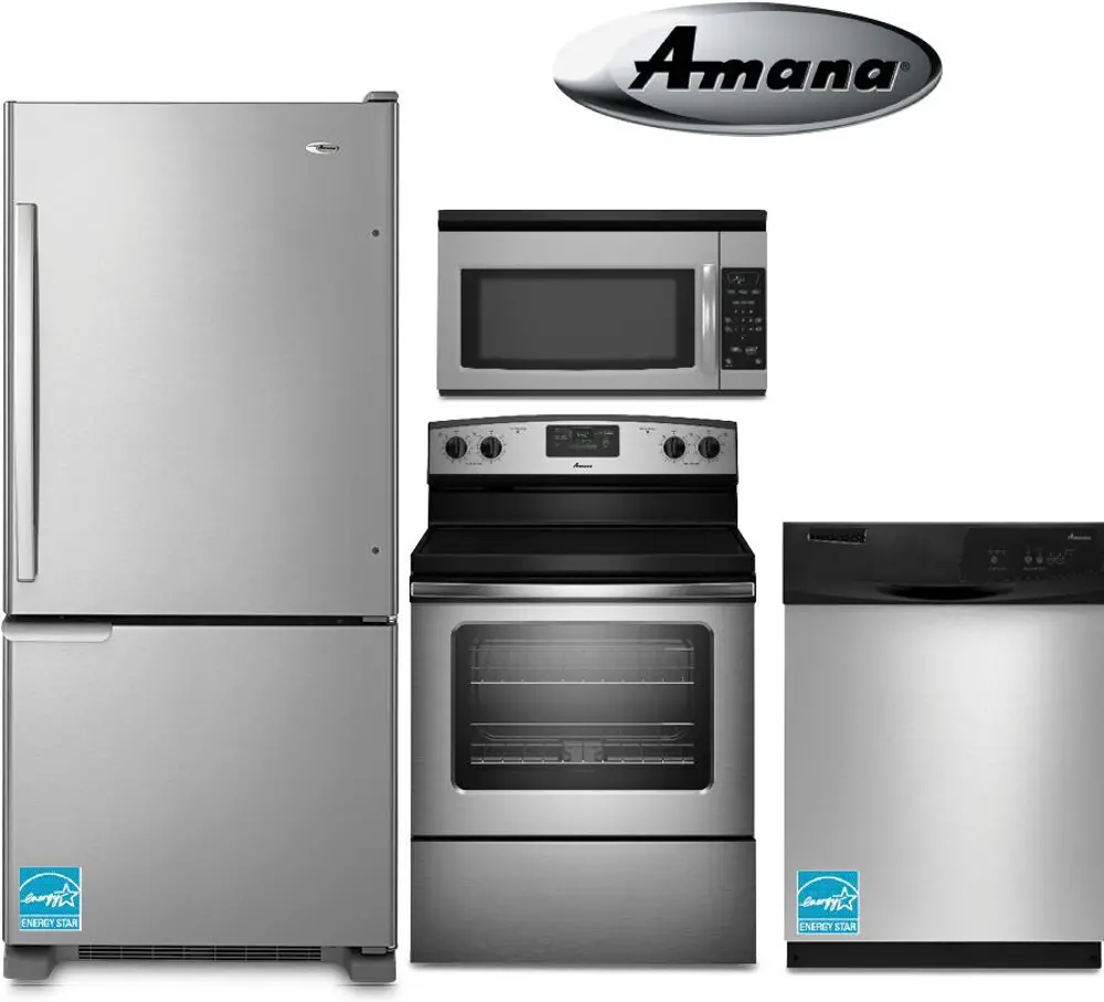 SS-4PC-ELE-BTM-FRZ Amana 4 Piece Kitchen Appliance Package - Stainless Steel-1