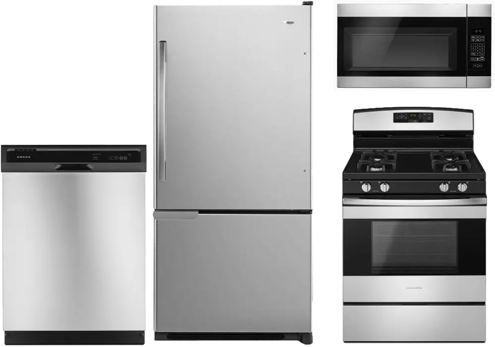 SS-4PC-BTMFRZ-GAS Amana 4 Piece Gas Appliance Package with Gas Range - Stainless Steel-1