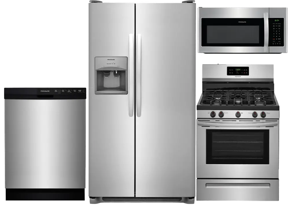 .FRG-SXS-4PC-S/S-GAS Frigidaire 4 Piece Gas Kitchen Appliance Package with Side by Side Refrigerator - Stainless Steel-1