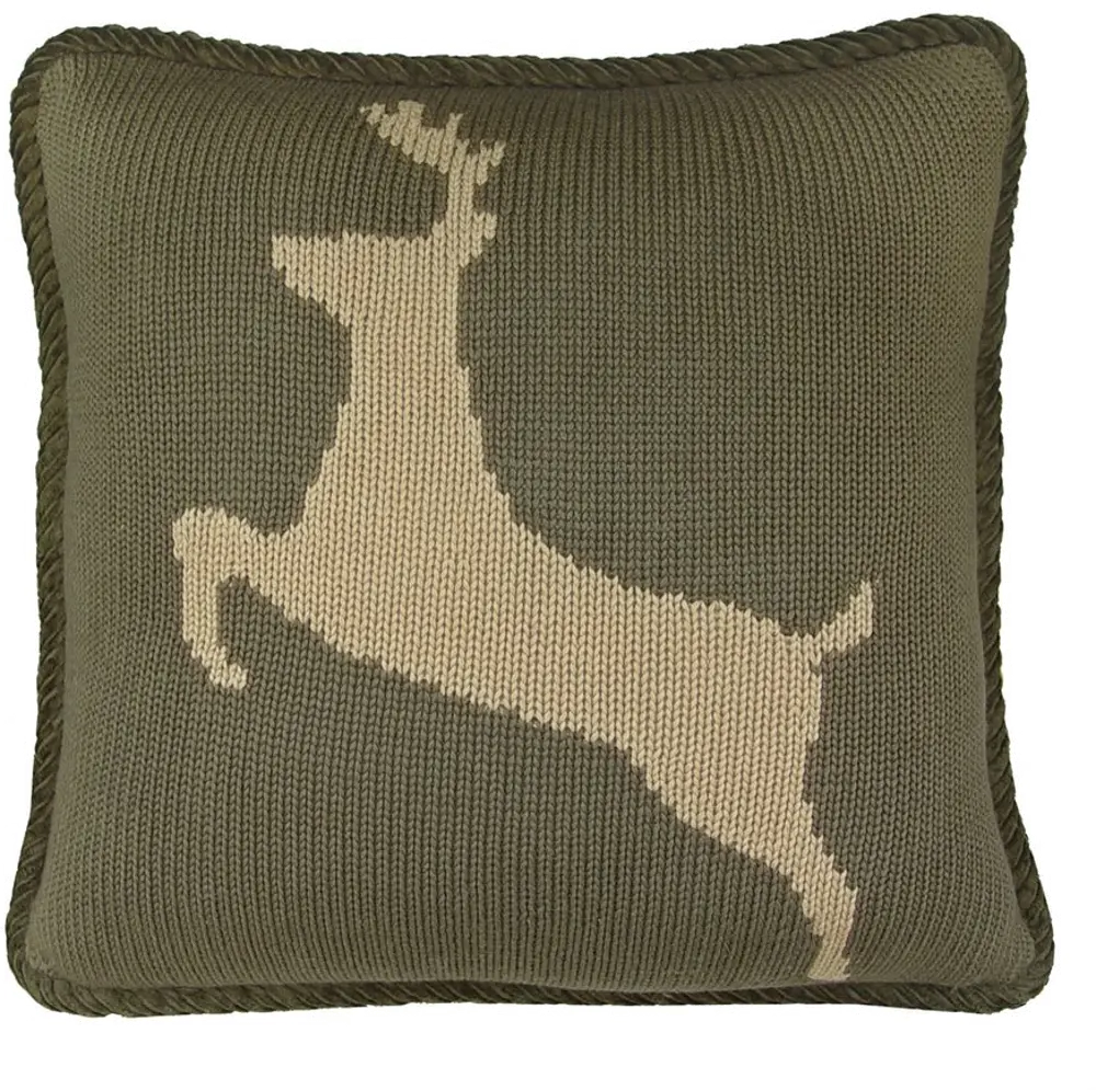 Green Knit Deer Throw Pillow-1