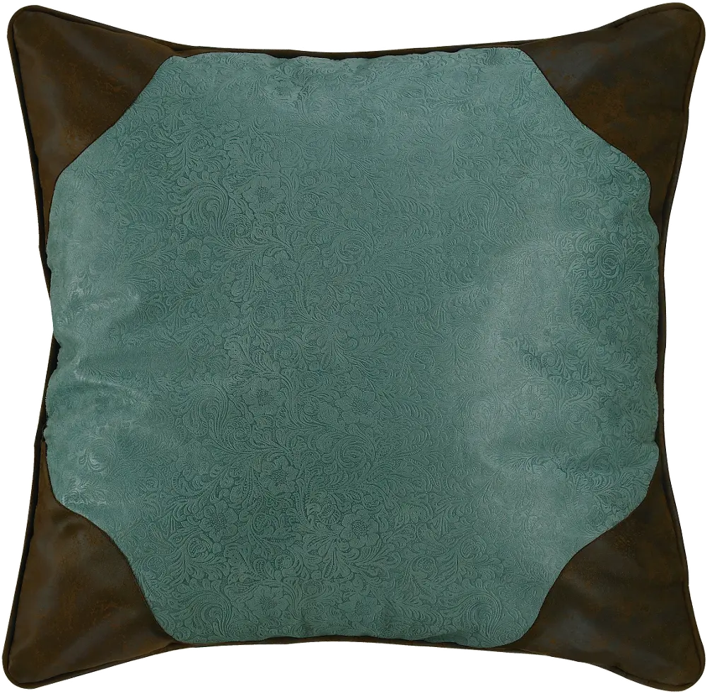 Tooled Turquoise and Brown Faux Leather Throw Pillow - Calhoun-1