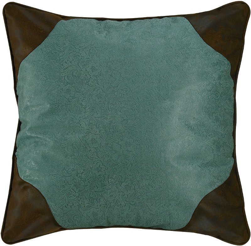 Tooled Turquoise And Brown Faux Leather, Faux Leather Toss Pillows