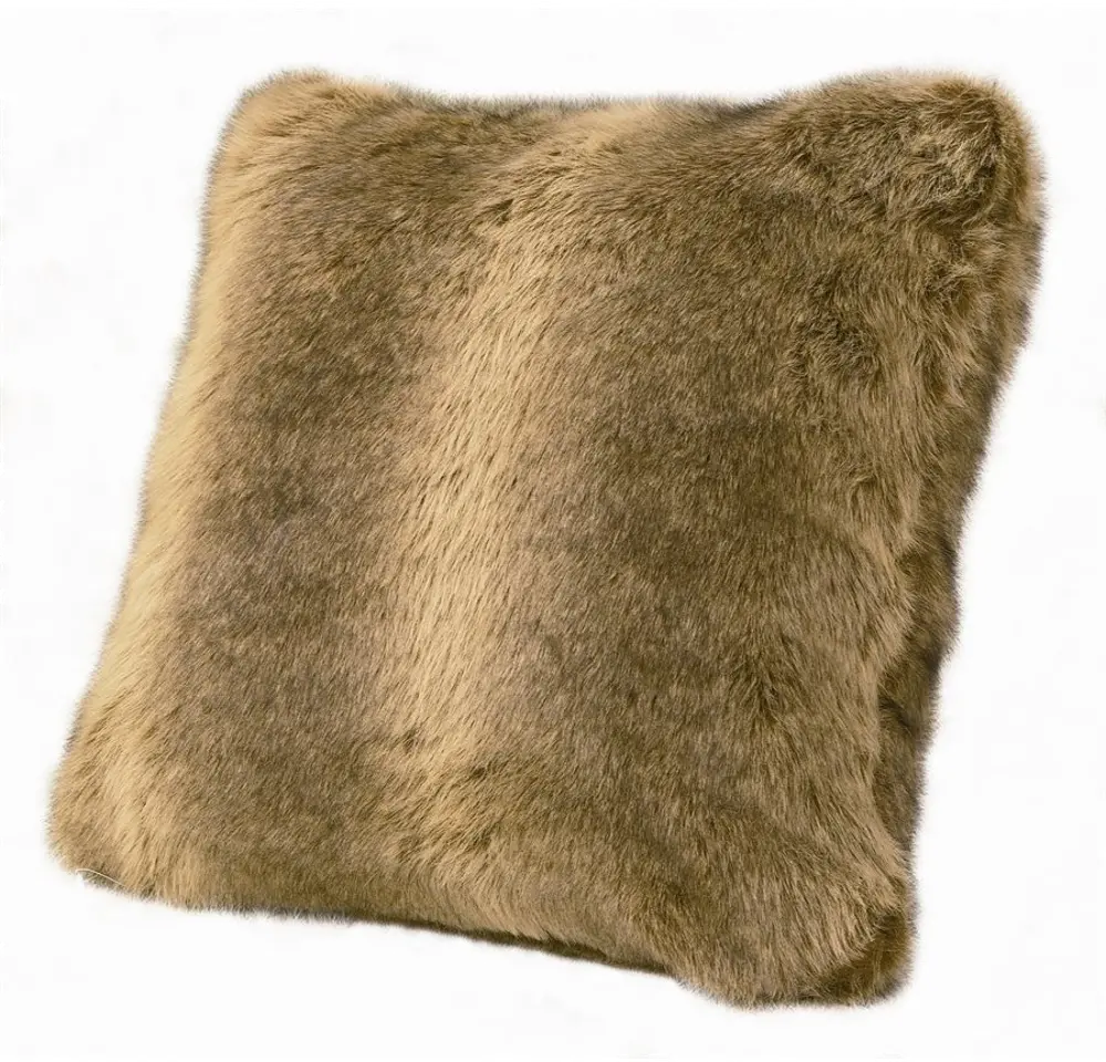 Brown Faux Wolf Fur Throw Pillow-1