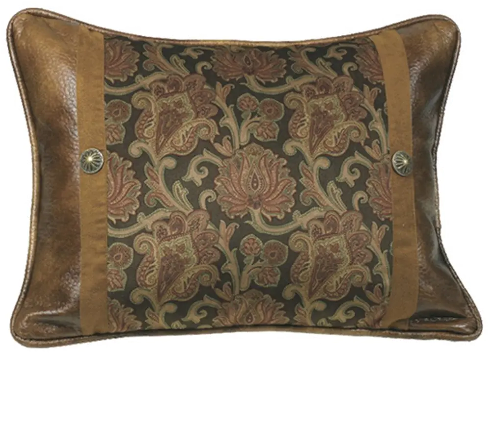 Rectangular Printed Velvet & Faux Leather Throw Pillow-1