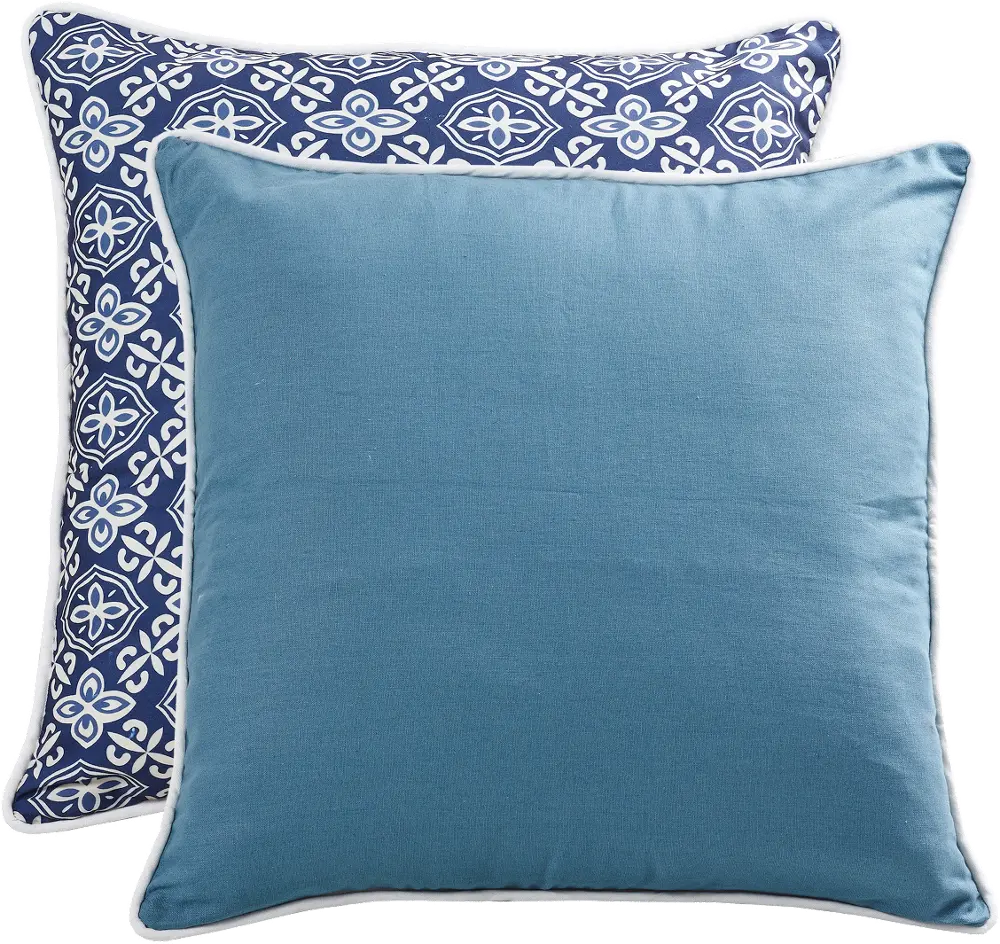 Reversible Blue Print/Solid Throw Pillow-1