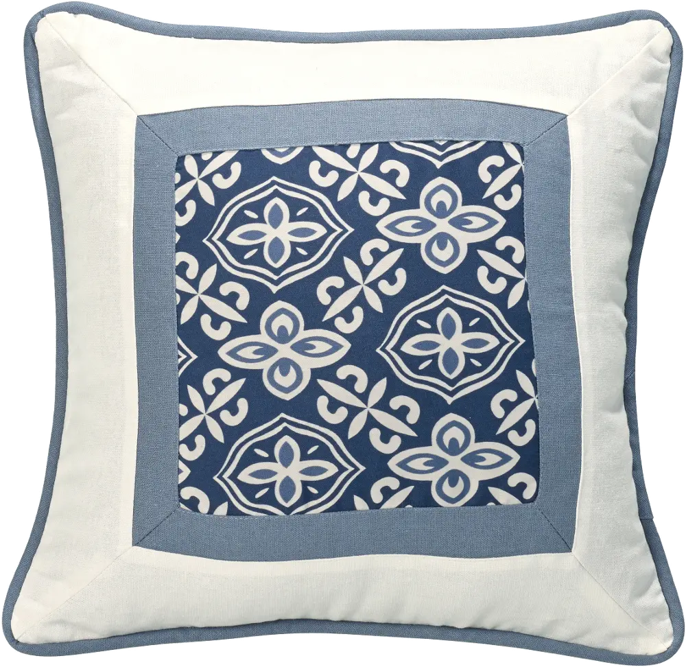 Blue and White Printed Throw Pillow-1