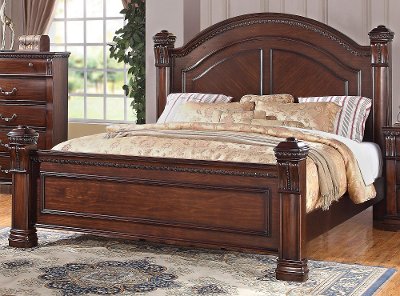 Traditional Dark Cherry Queen Bed, Platform Bed Frame Queen Dark Wood