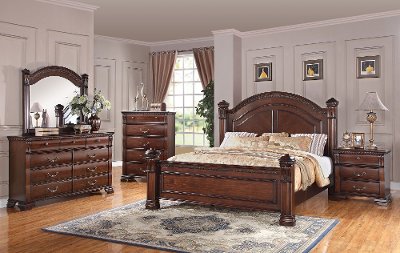 Traditional Dark Cherry 4 Piece Queen Bedroom Set Isabella Rc Willey Furniture Store