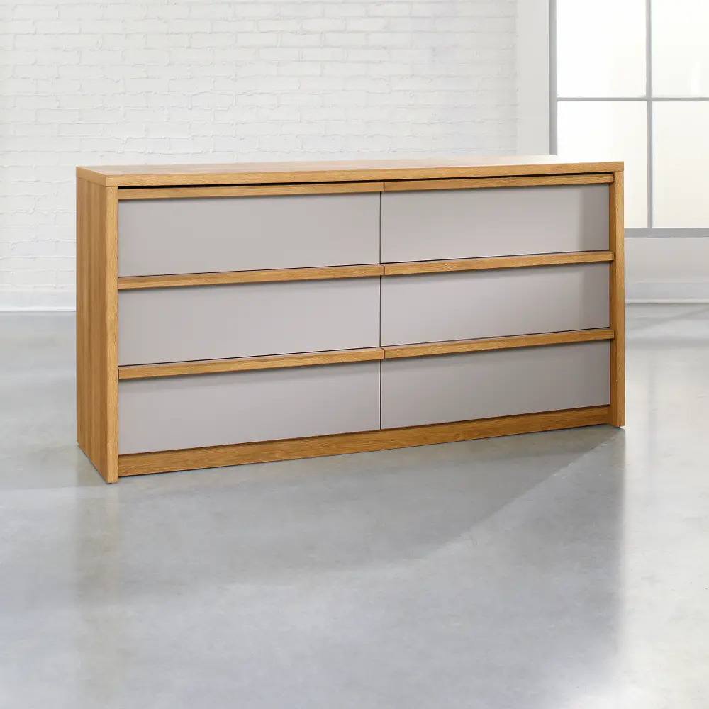 Pale Oak 6-Drawer Double Dresser - Soft Modern-1