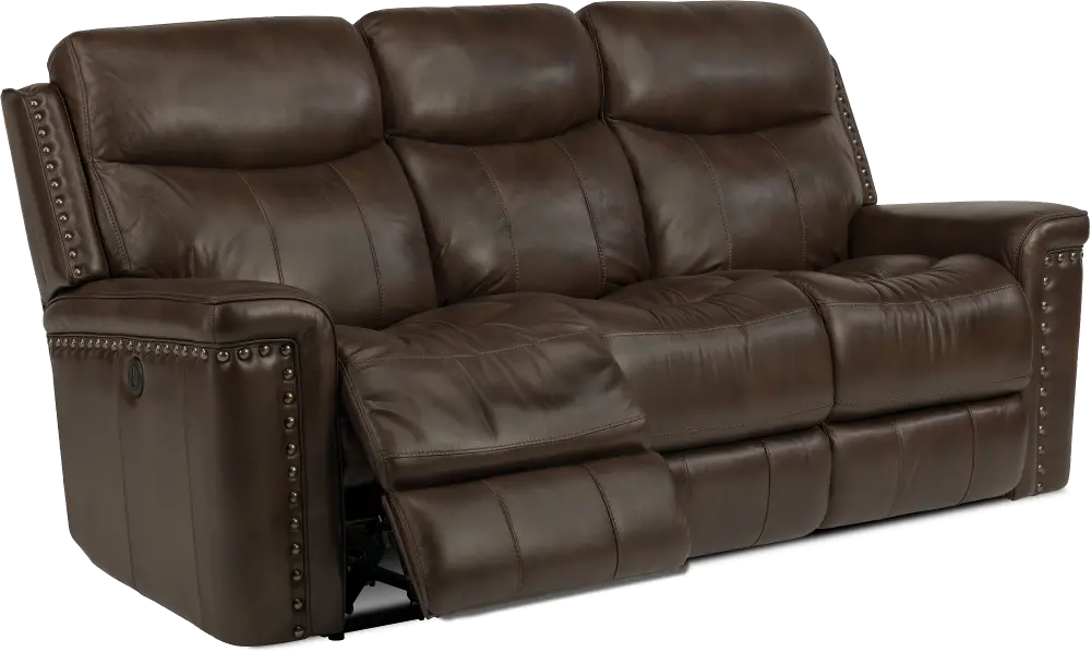 Brown Leather-Match Power Reclining Sofa - Grover-1