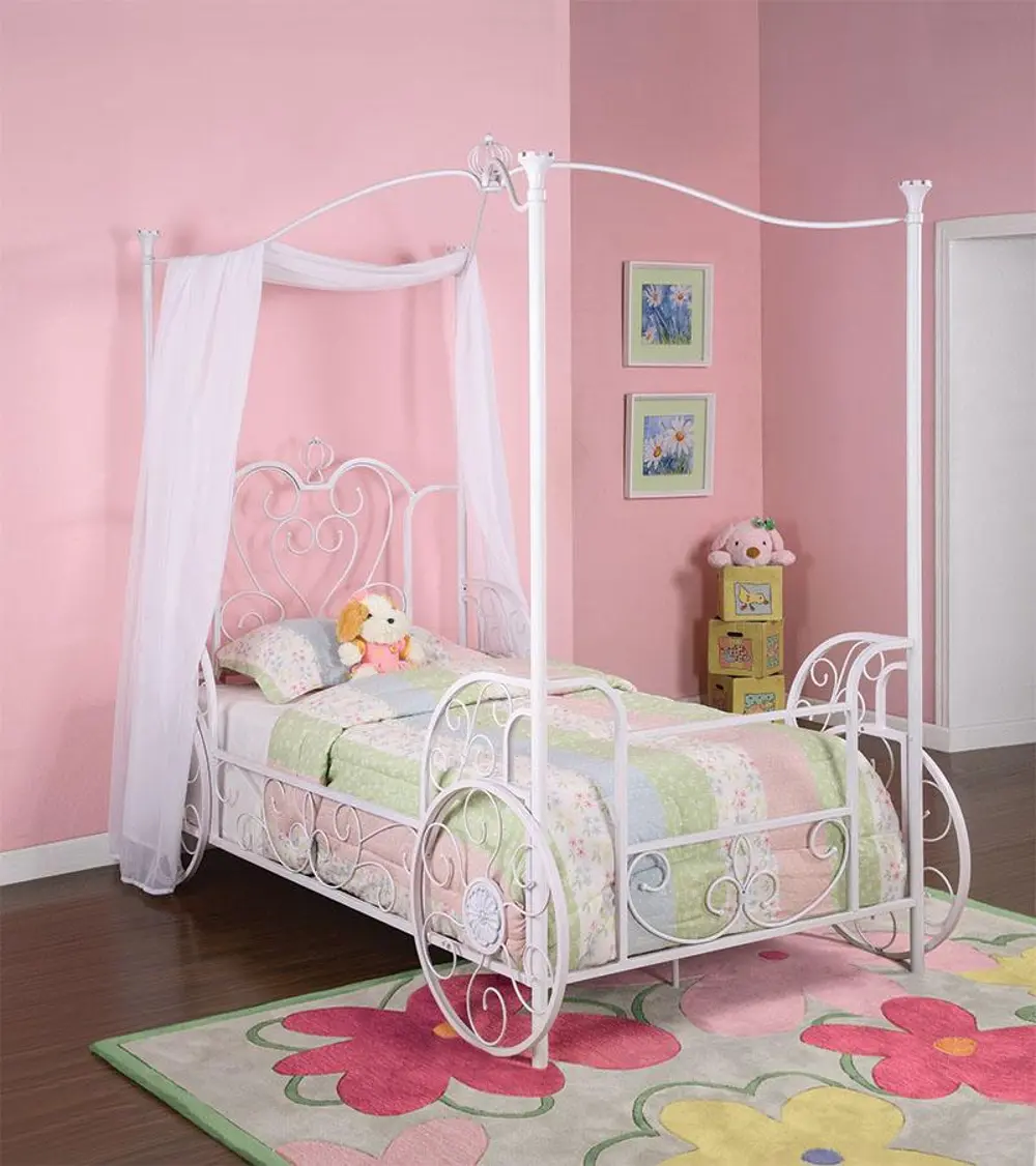 Carriage White Twin Canopy Bed - Princess-1