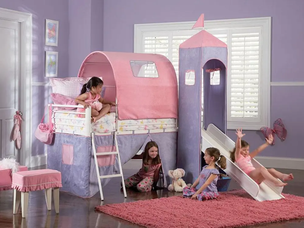 Castle Twin Tent Bunk Bed with Slide - Princess -1