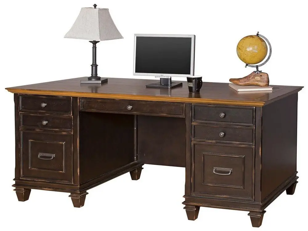 Two Tone Distressed Vintage Office Desk - Hartford-1
