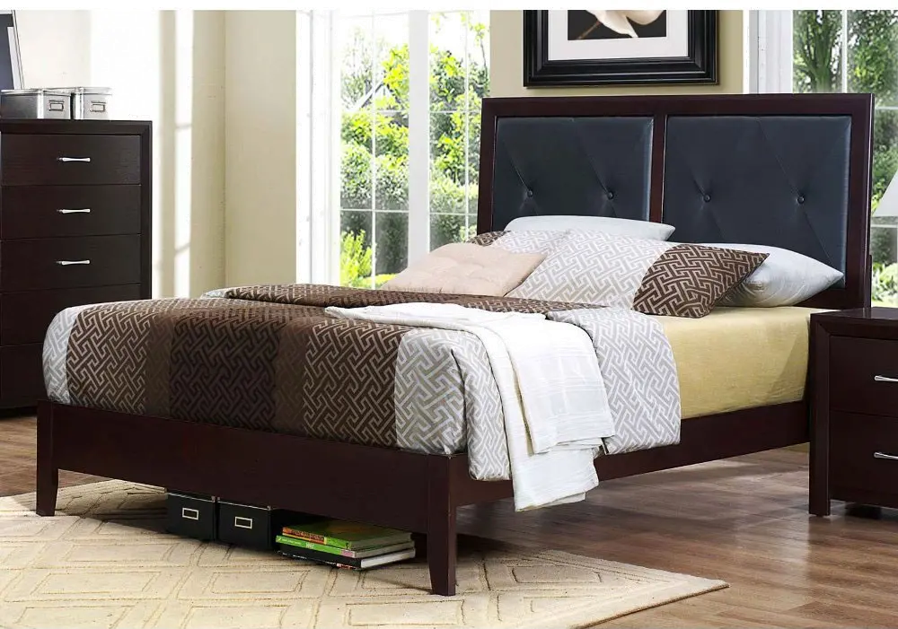 Contemporary Espresso and Black Full Upholstered Bed - Edina-1
