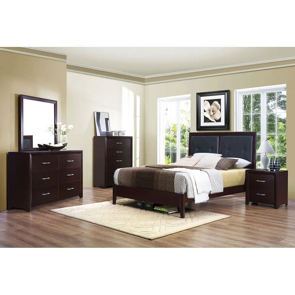 Contemporary Casual Espresso 4 Piece Full Bedroom Set - Edina-1