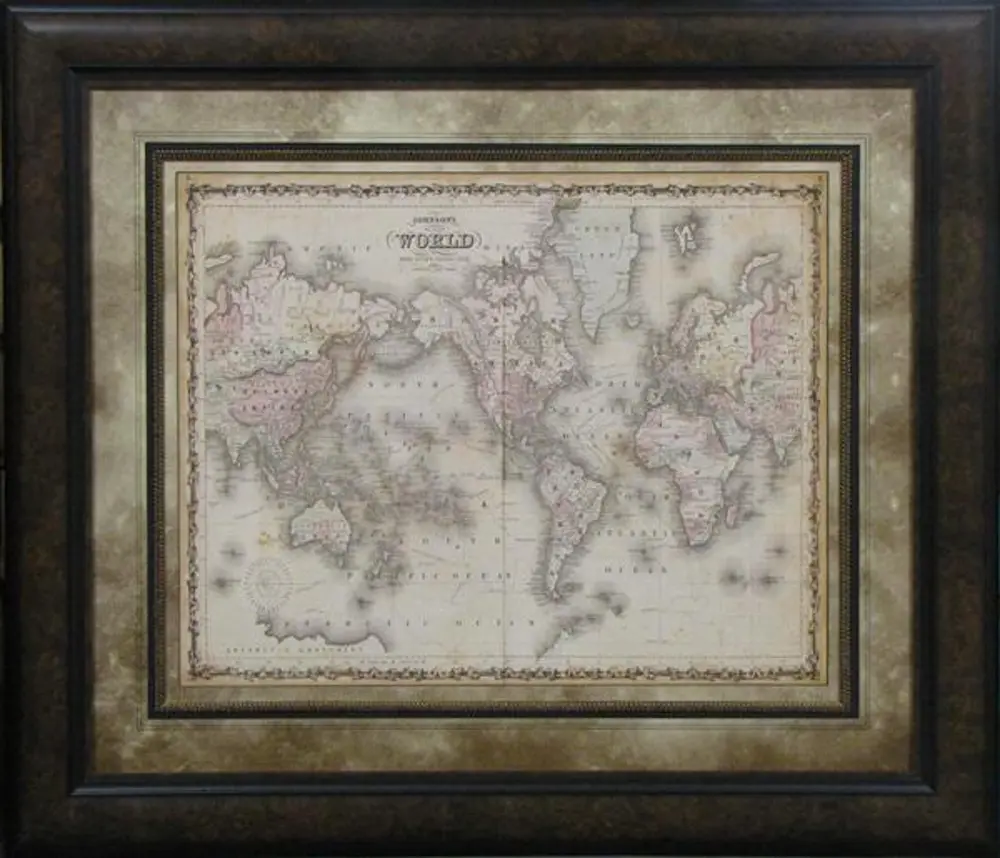 Johnson's Map of the World Framed Wall Art-1