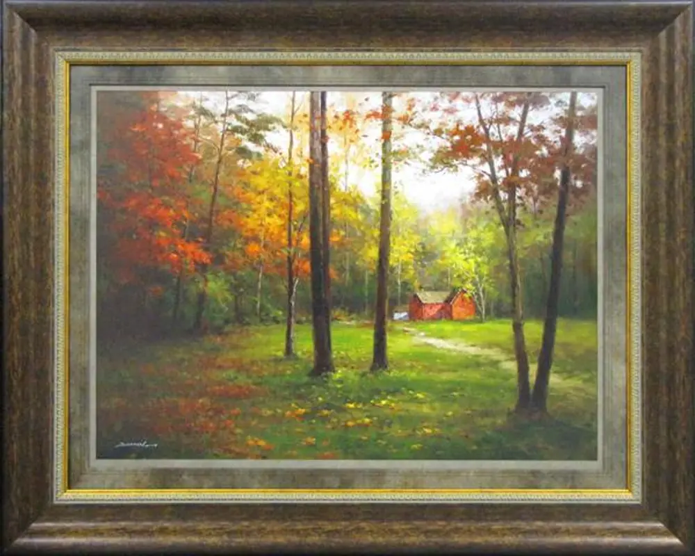 Red Barn and Trees Framed Wall Art-1