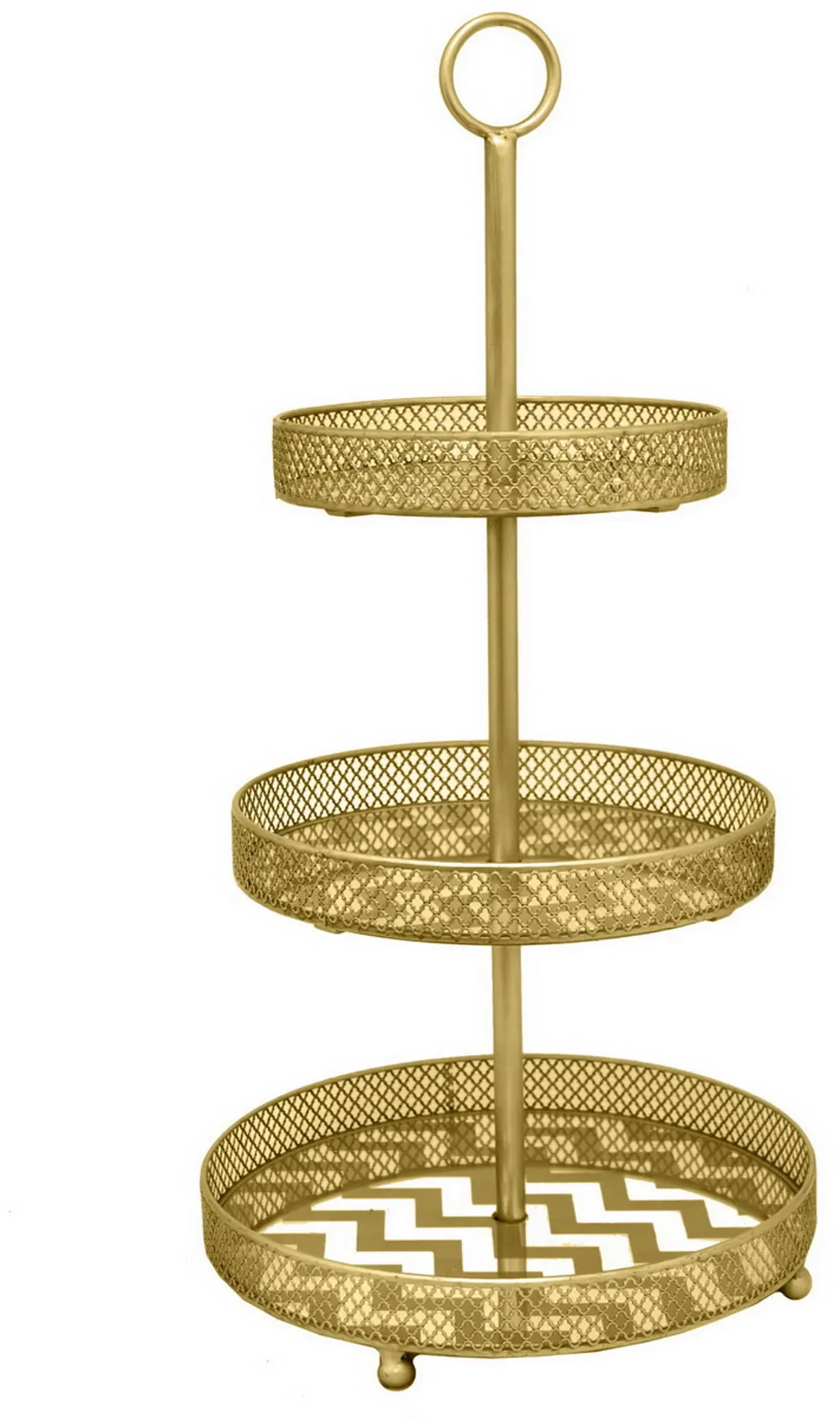 Gold Metal Mirrored 3-Tier Tray-1