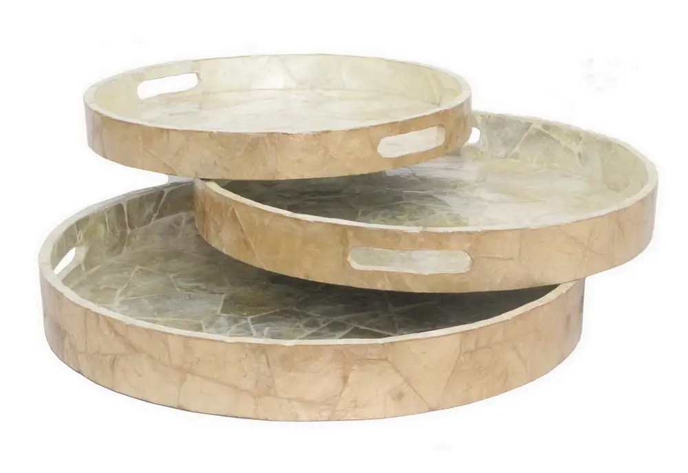 17 Inch Round Wood Tray with Cut Out Handles-1