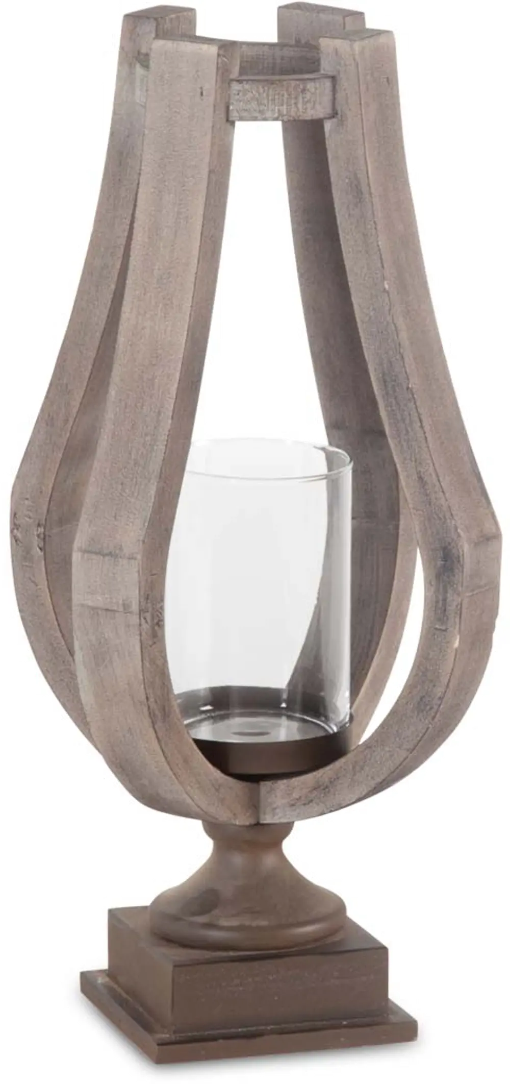 17 Inch Natural Wood and Glass Rustic Candle Holder-1