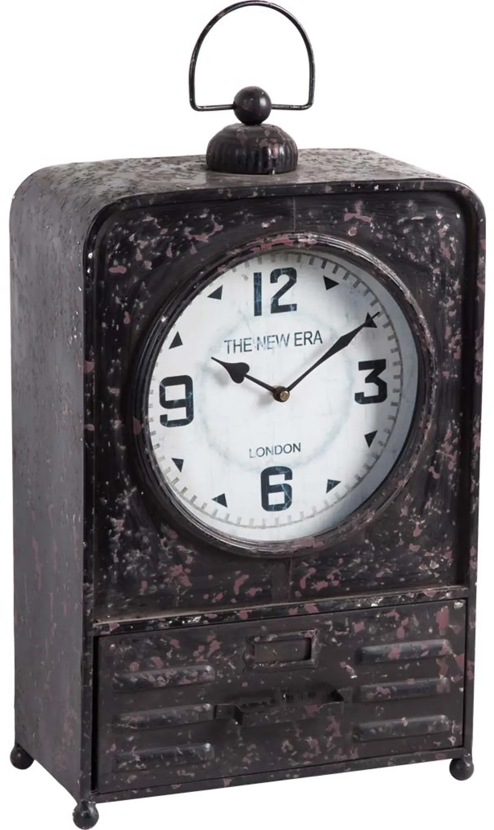 Rustic Metal Table Top Clock with Drawer-1