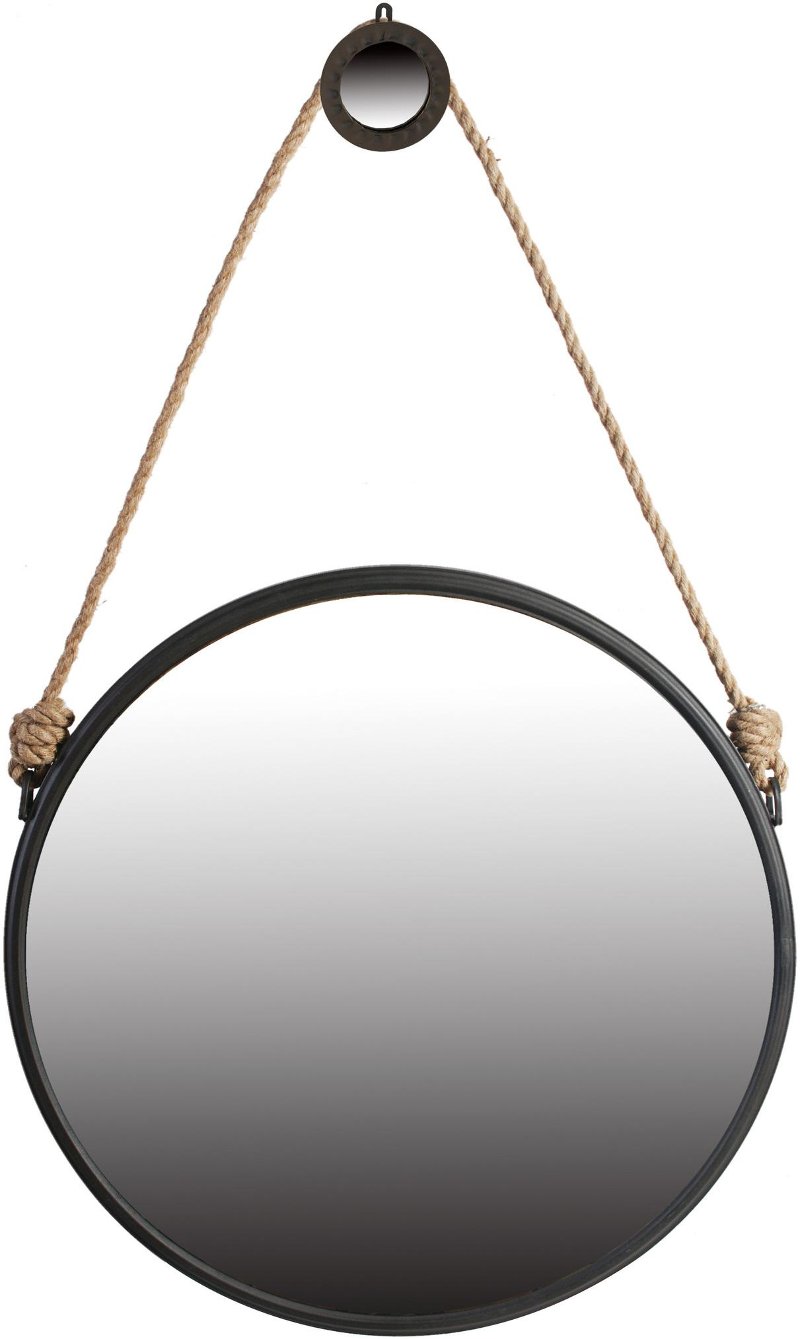 19 Inch Hanging Round Mirror With Rope, Round Mirror Hanging