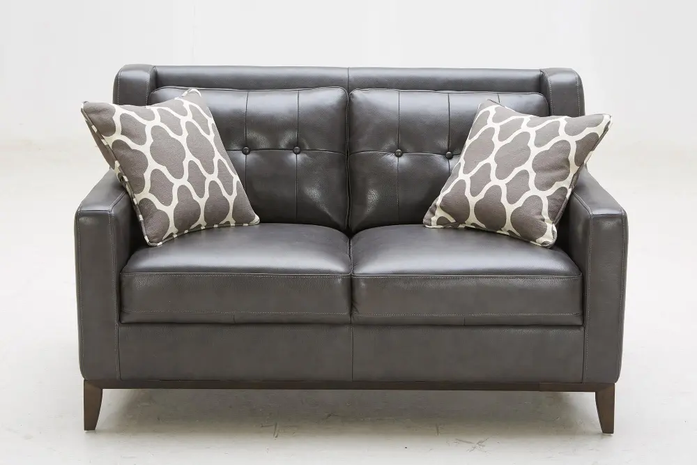 Contemporary Charcoal Leather Loveseat - Nigel-1