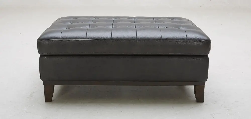 Contemporary Charcoal Gray Leather Ottoman - Nigel-1