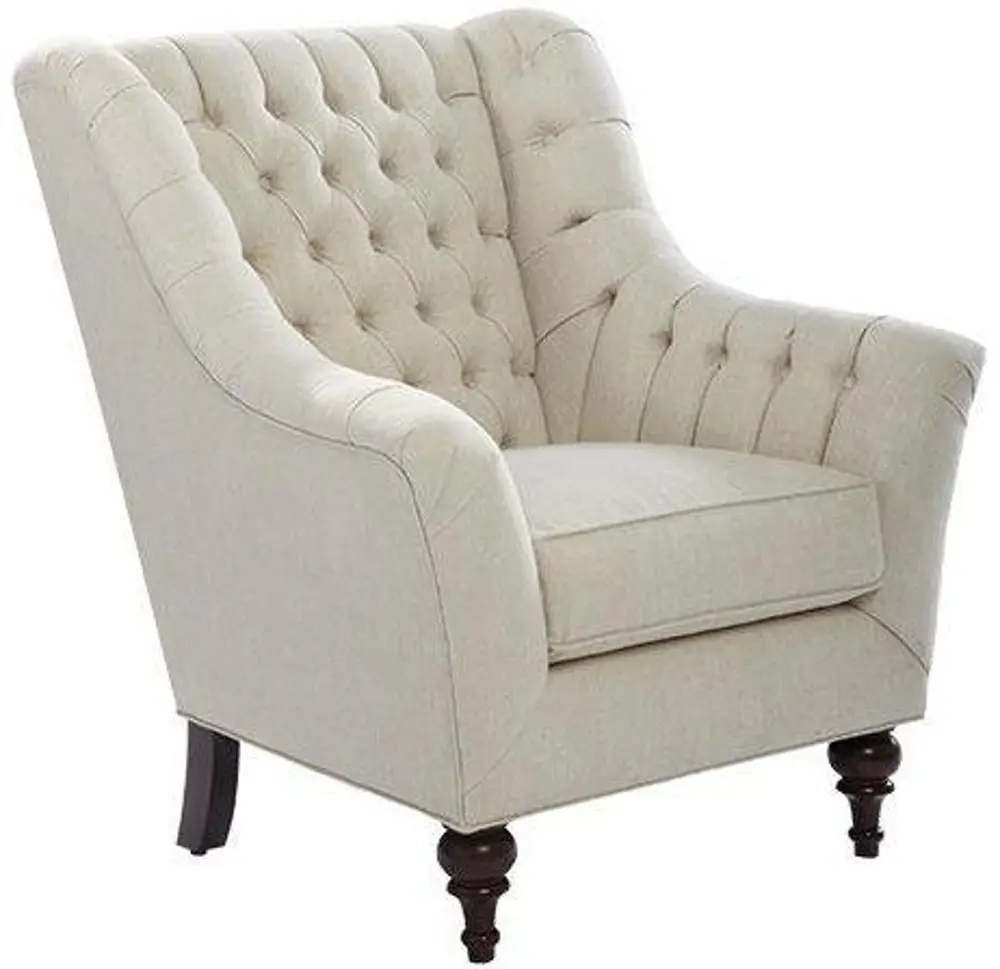 Linen Button Tufted Transitional Wing Chair - Taj Mahal-1