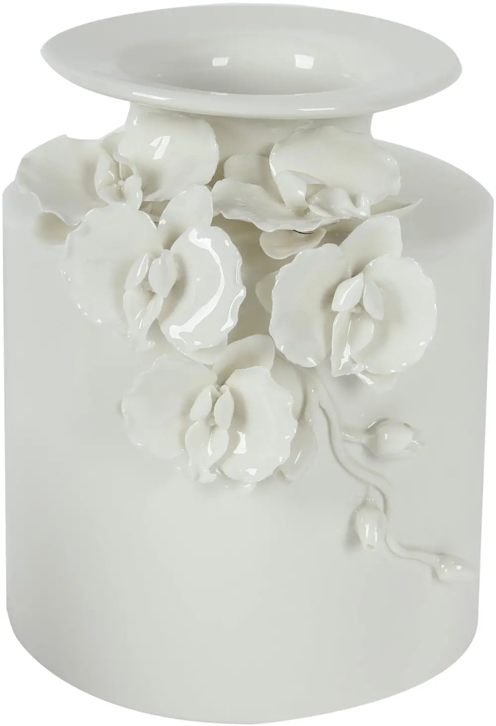 8 Inch White Ceramic Vase with Floral Accents-1