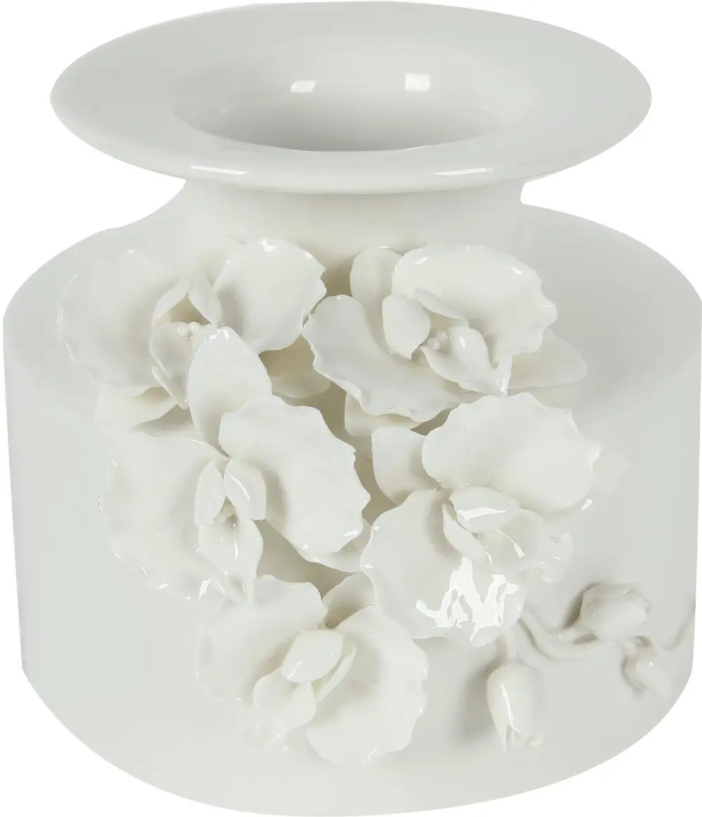 6 Inch White Ceramic Vase with Floral Accents-1