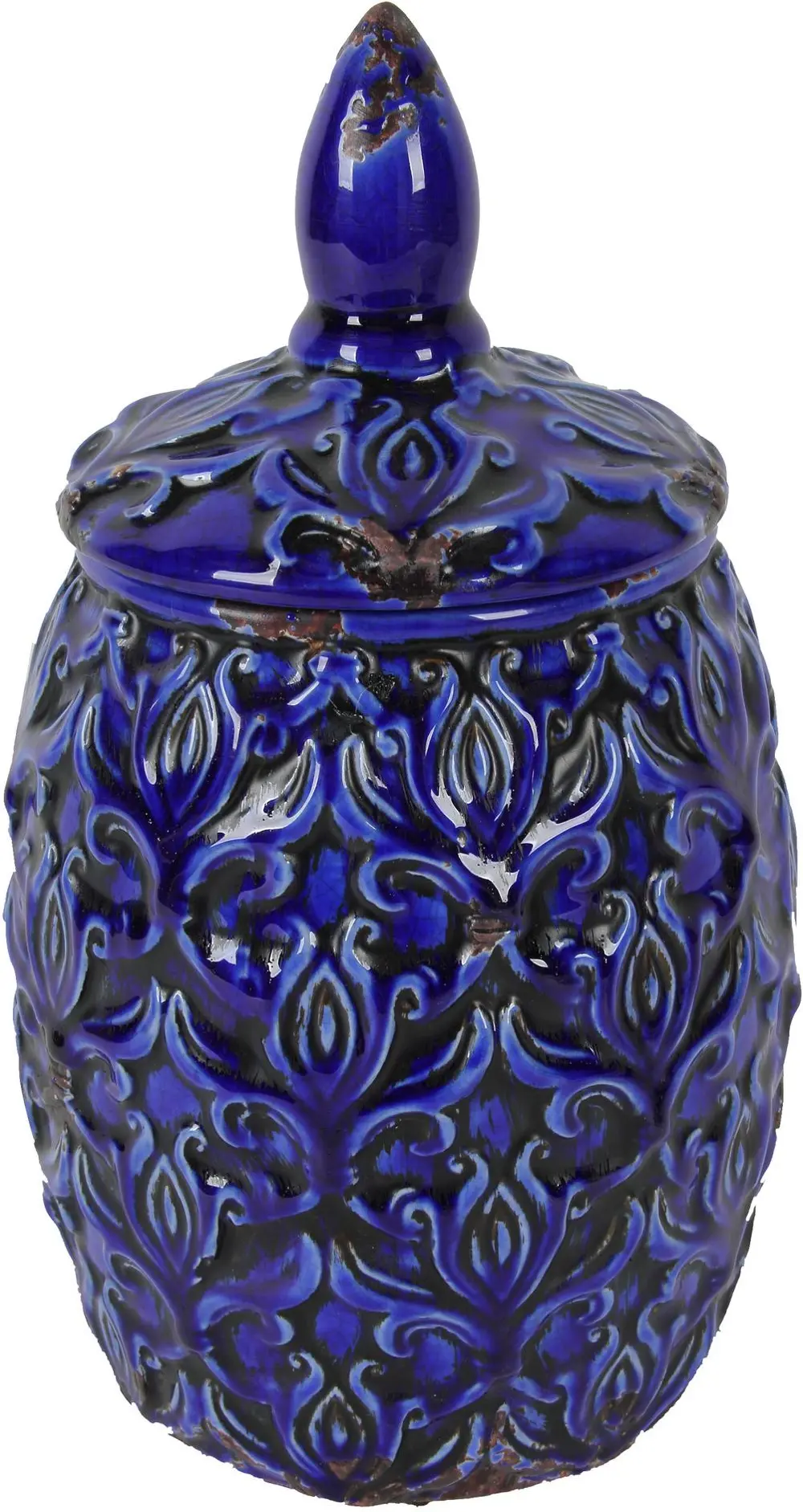 Cobalt Blue 12 Inch Ceramic Lidded Jar-1