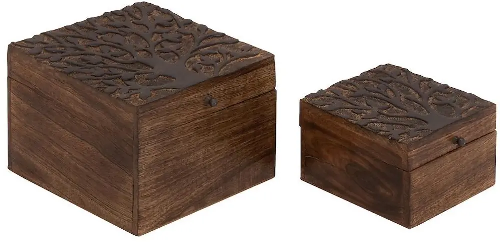 8 Inch Wooden Tree Carved Box-1