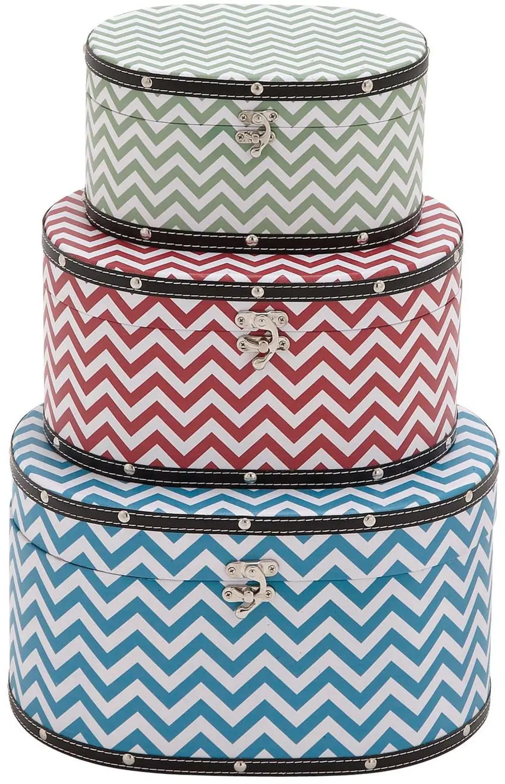 14 Inch Round Wood and Vinyl Chevron Patterned Box -1