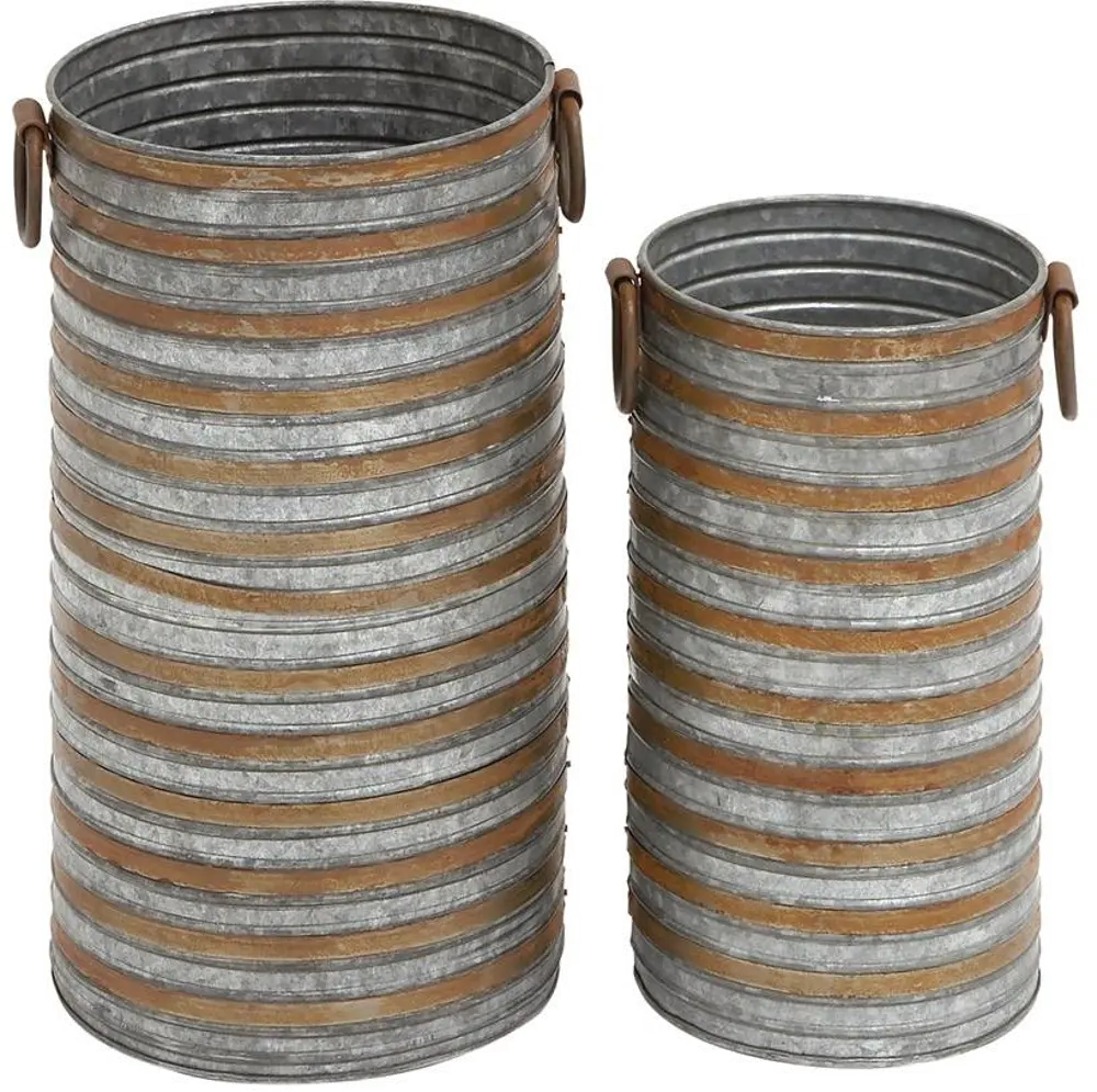 20 Inch Two Toned Galvanized Metal Planter With Handles-1